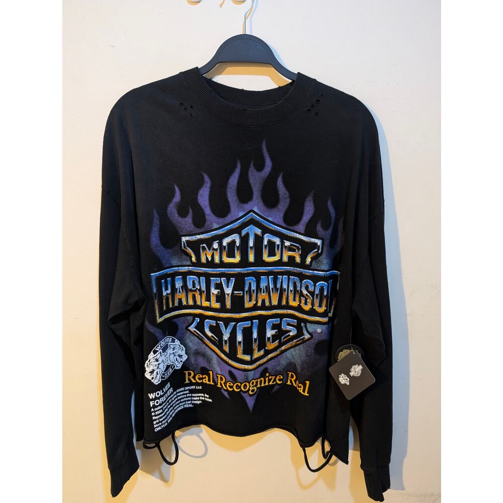 Darc Sport x Harley Davidson Purple Flame Cropped Boxy Long sleeve shirt NWT LG